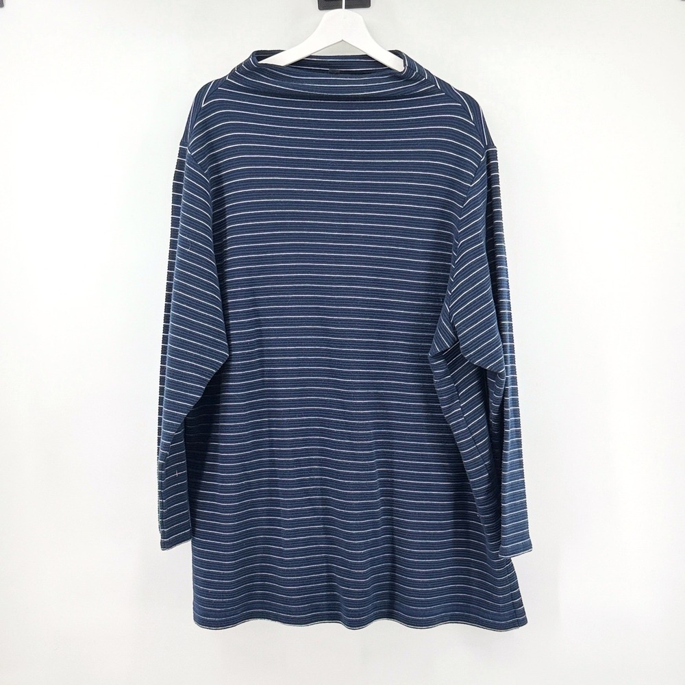 J.Jill Tunic Top Wearever Striped 2X Blue Womens Mock Neck Long Sleeve Knit